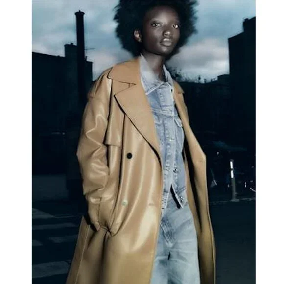 BLOGGER'S FAVE! Zara Faux Leather Trench Coat Tan Brown NWT - Picture 6 of 13